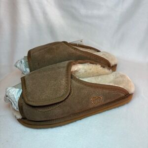 Lamo Women Sheepskin Wrap Suede Slippers Chestnut Adjustable Slide